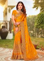 Pure Sattin Mustard Wedding Wear Embroidery Work Saree